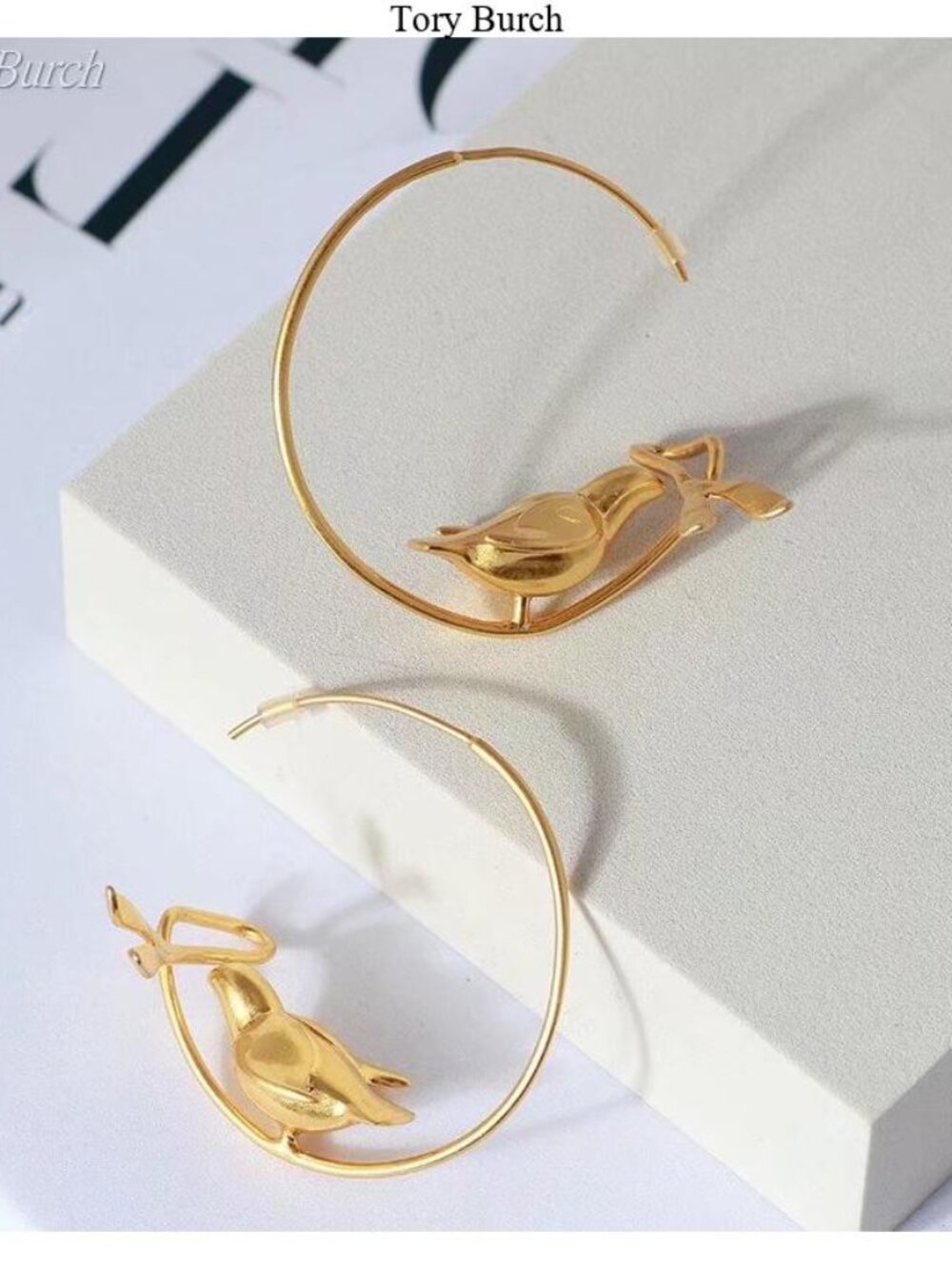 Tory Burch Gold Hoop Earrings with Bird Accent